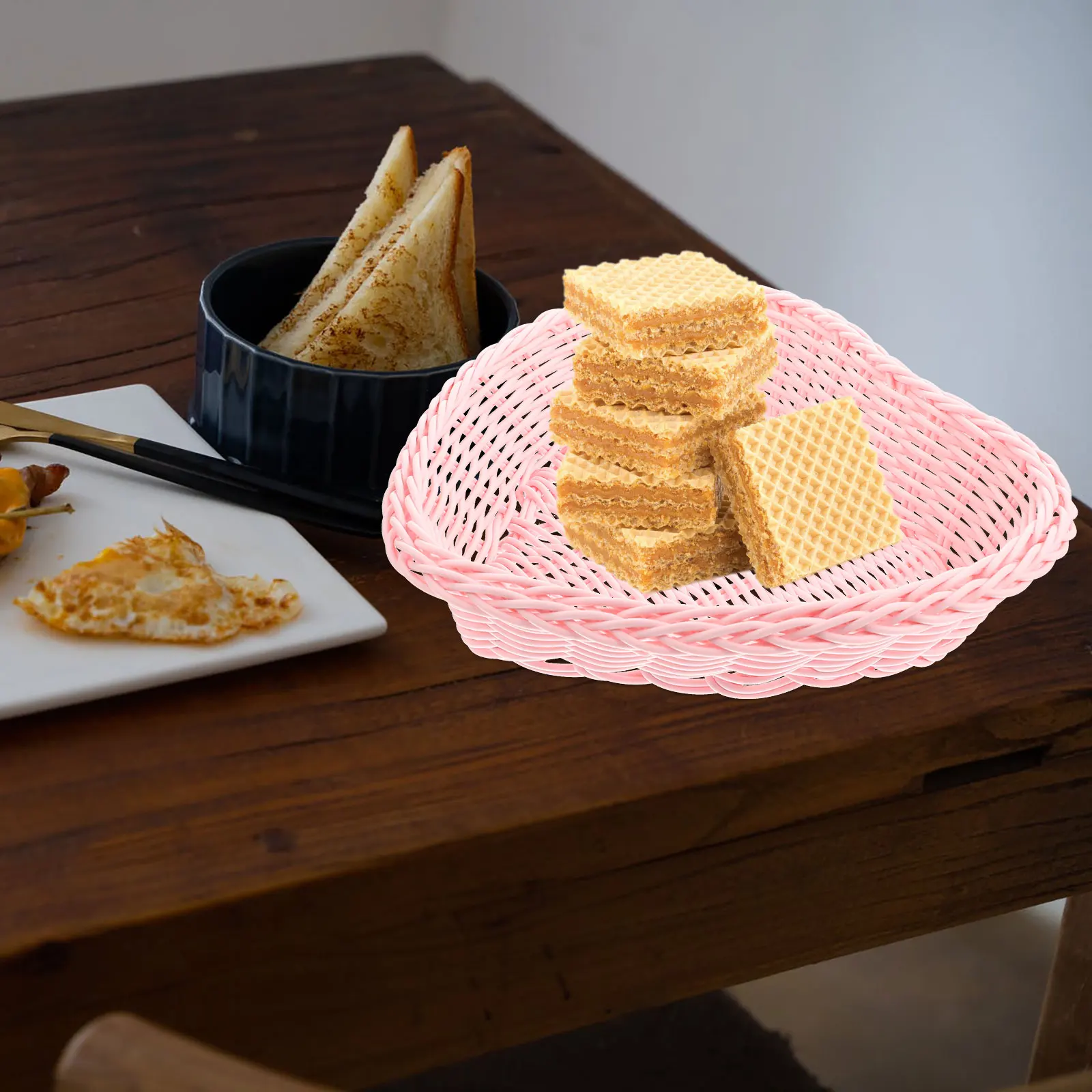 

Heart Shape Design Basket Woven Plastic Storage Organizer For Snacks Bread Fruits Vegetables Dry Food Candy Dessert