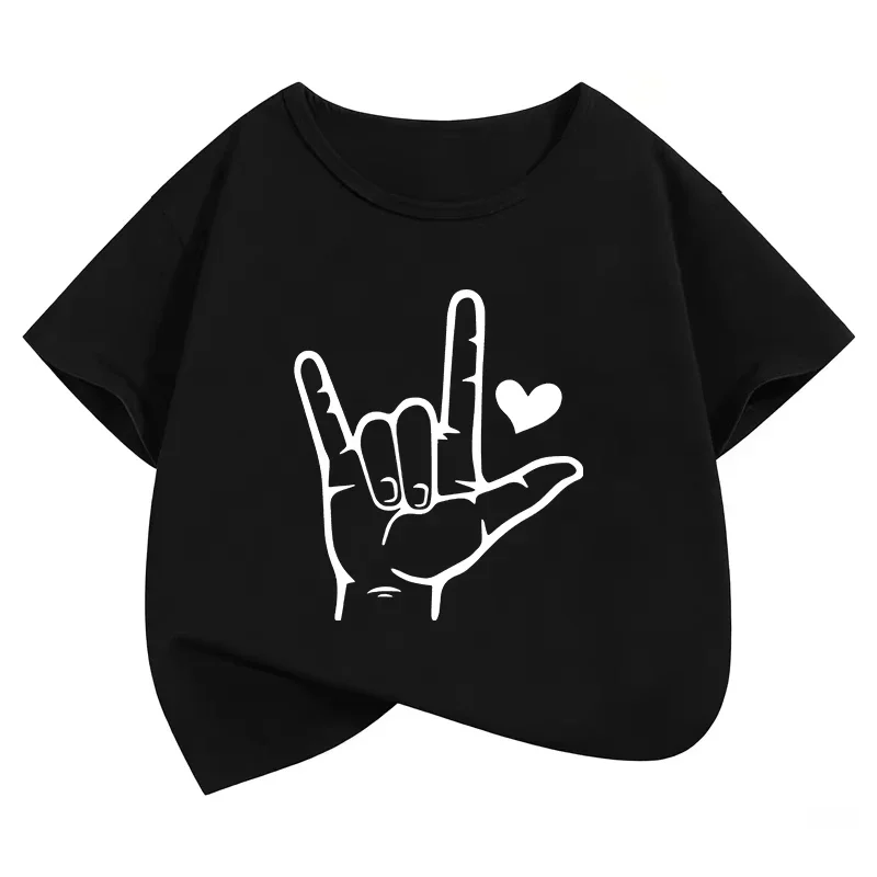 Graphic Hand with Love Printed Design T Shirts Kids Children's T-shirt Boys Girls Summer Spring Casual Top Tee Shirt