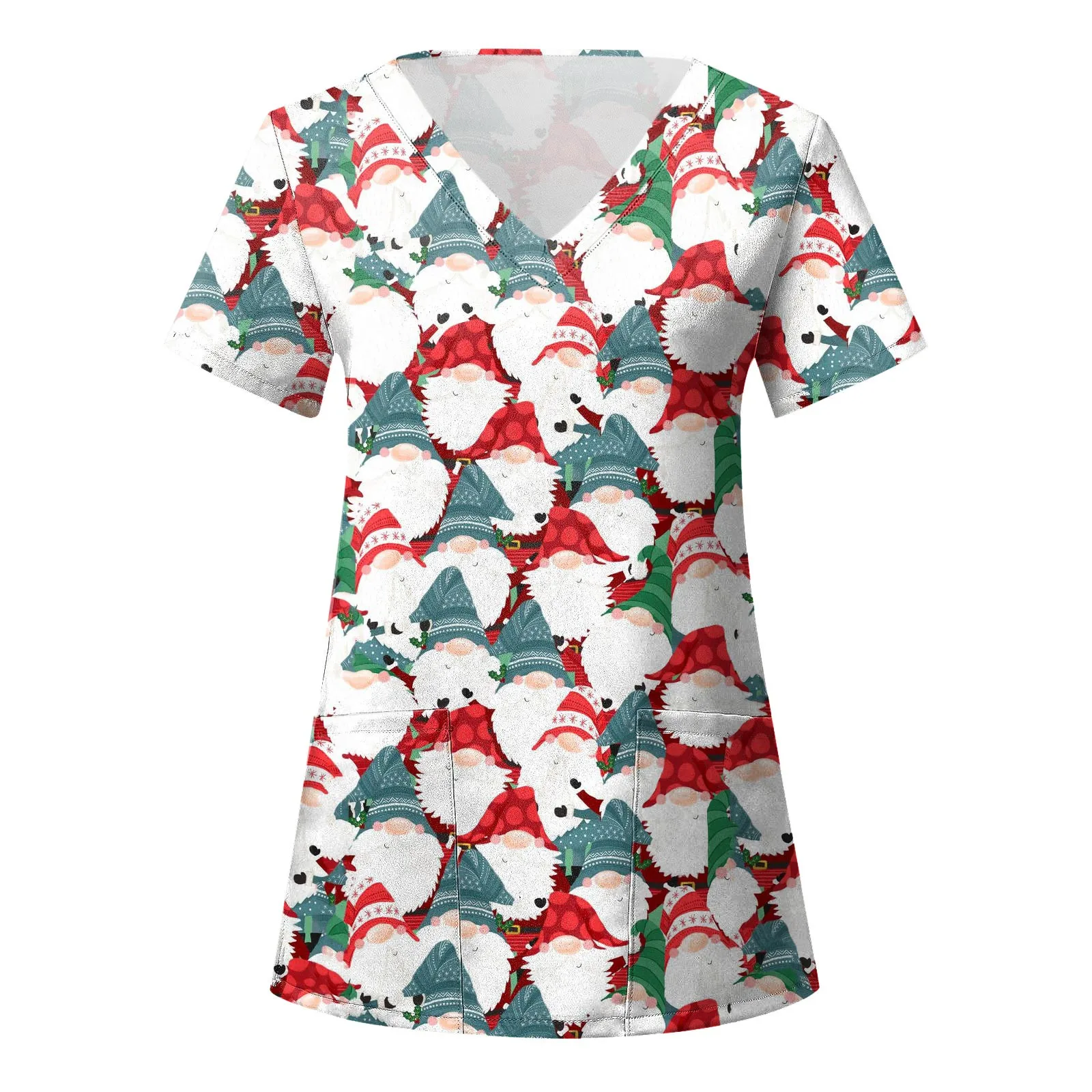 Uniforme de enfermera de Navidad para mujer, Top con estampado de Papá Noel, camisas de manga corta con bolsillos, ropa de trabajo para el cuidado de la salud