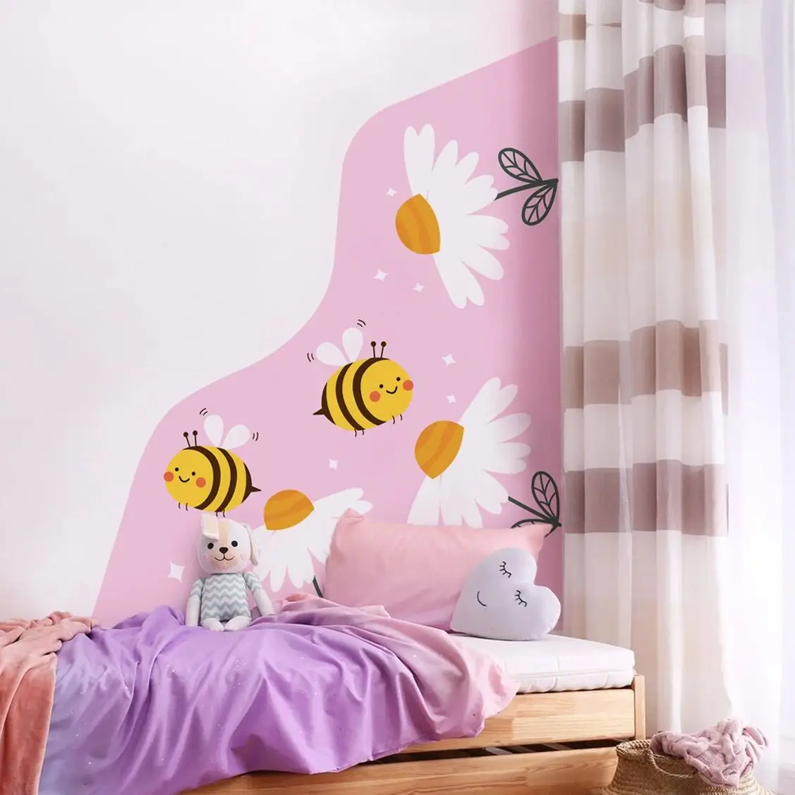 

Cartoon Corner Flowers Bees Wallpaper Nursery Children Room Mural Art Decal Kids Bedroom Wall Sticker Playroom Living Home Decor