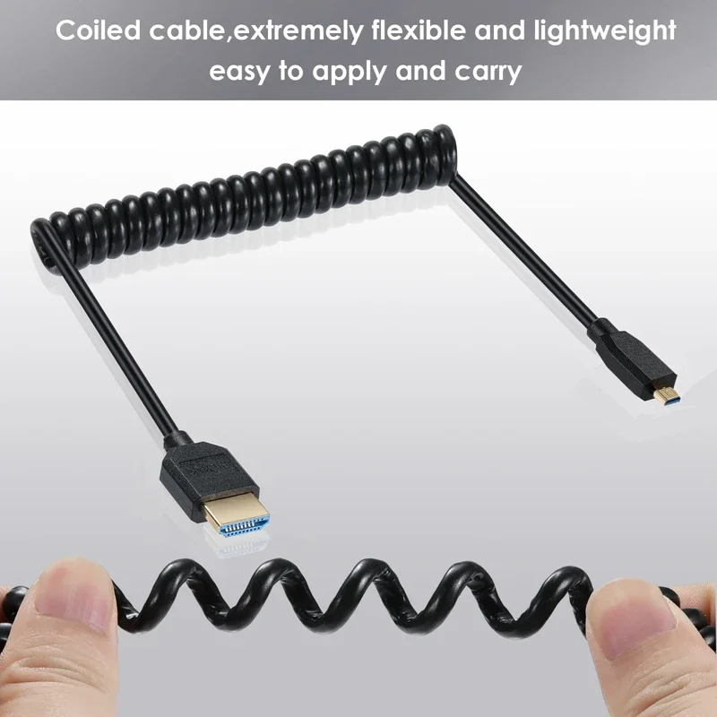 

HD 8k@60hz 90 Degree Angle Micro HDMI-Compatible Coiled Cable HDTV-2.1 Computer TV Monitor Digital Camera Universal
