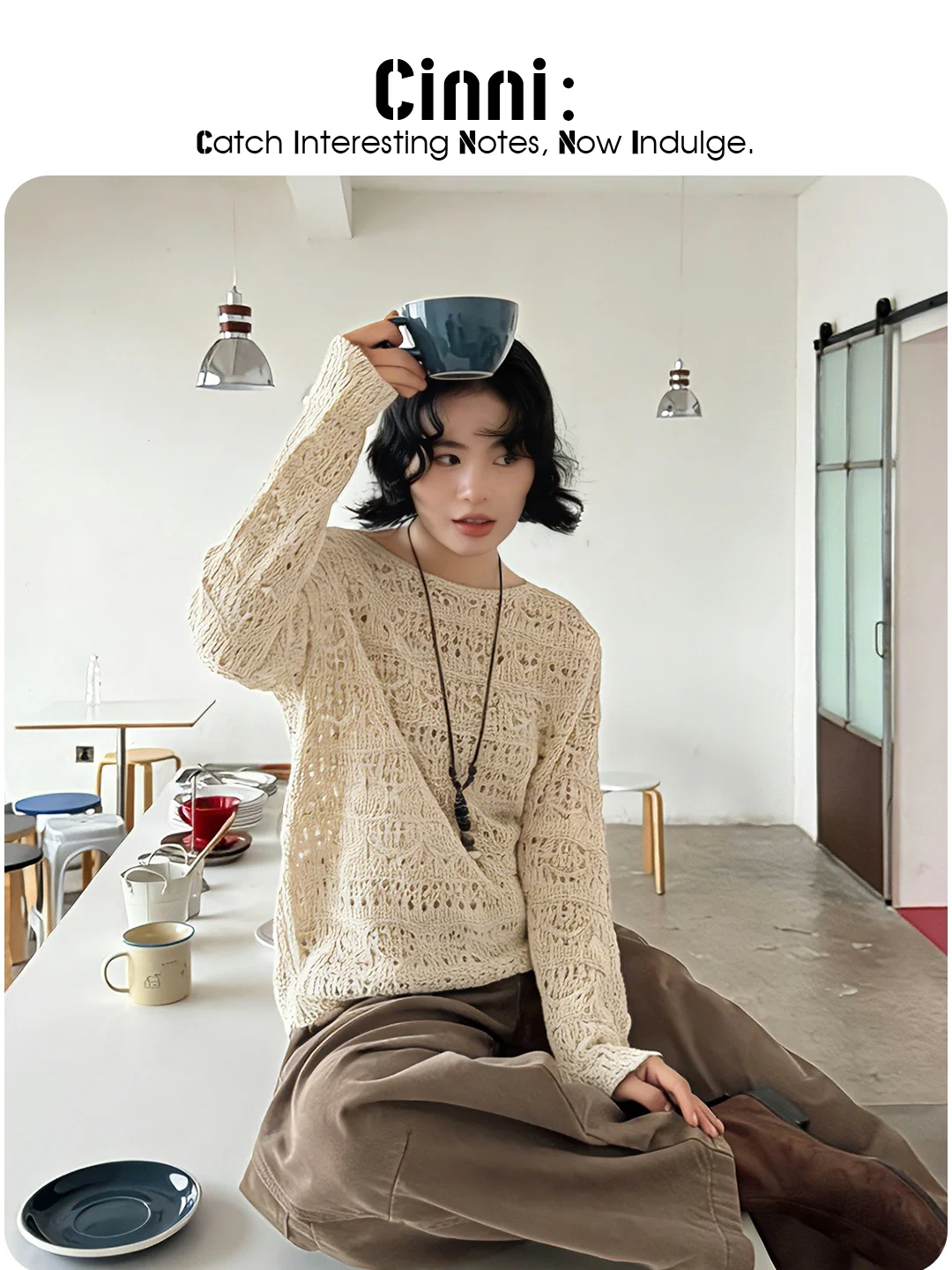 

Cinni2026 Spring Lazy Style Knitted Long Sleeve round Neck Women's Sweater Delicate Crochet Design Premium Wool Blend Citywal...