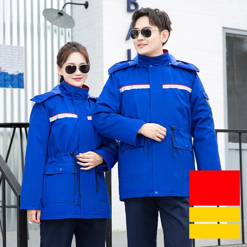 Winter Arbeitskleidung Tankstelle Antistatische Baumwolle Gepolsterte Uniformen Dicke Warme Lange Overall Thermoarbeiter Anzug Jacke Mantel 4xl