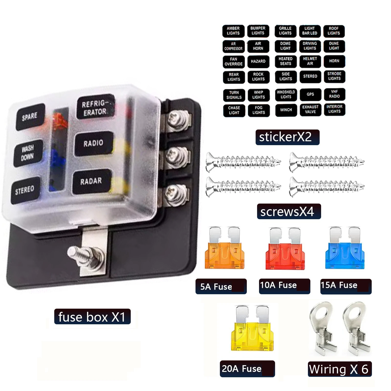 Universal Car 6 Way 8 Way Blade Fuse Terminal Block Auto Track Fuse Holder Box Wiring Power Connector Switch With Light 12V 24V