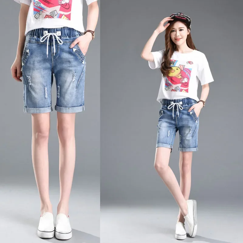 Large Size Women Summer Students Denim Shorts 2024 Fat MM Female Cotton Jeans Ladies Shorts Five Points Wide Leg Harem Trousers