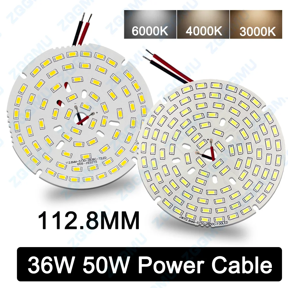 High Brightness LED 36W 50W 5730 SMD Lamp Bead Lamp 108-116V 150-160V Plate Light Bulb Round Changing Light Source 112.8MM.