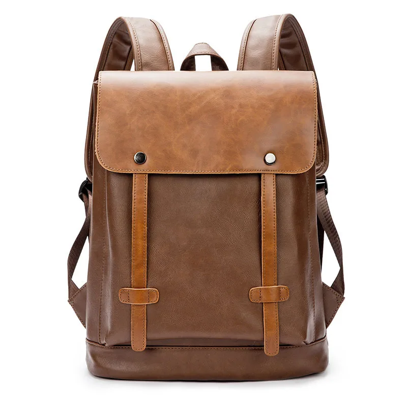 Vintage Men and Ladies Outdoor Travel Backpack School Book Cowhide Backpack Brown Zipper 14 Inch Computer Notebook Bag