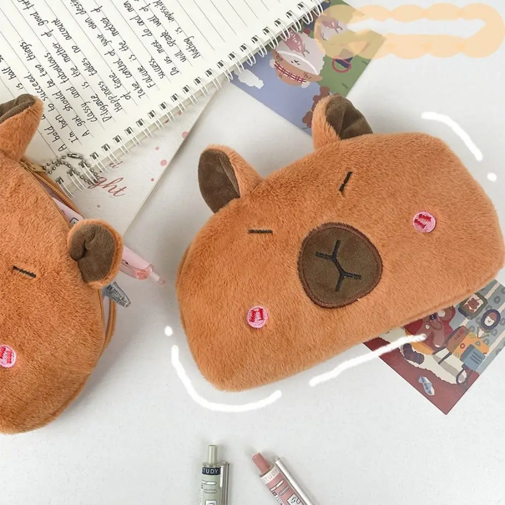 Guinea Pig Capybara Plush Pen Bag Plush Doll Large Capacity Capybara Plush Pencil Case Animal Soft Guinea Pig Pen Pouch Student