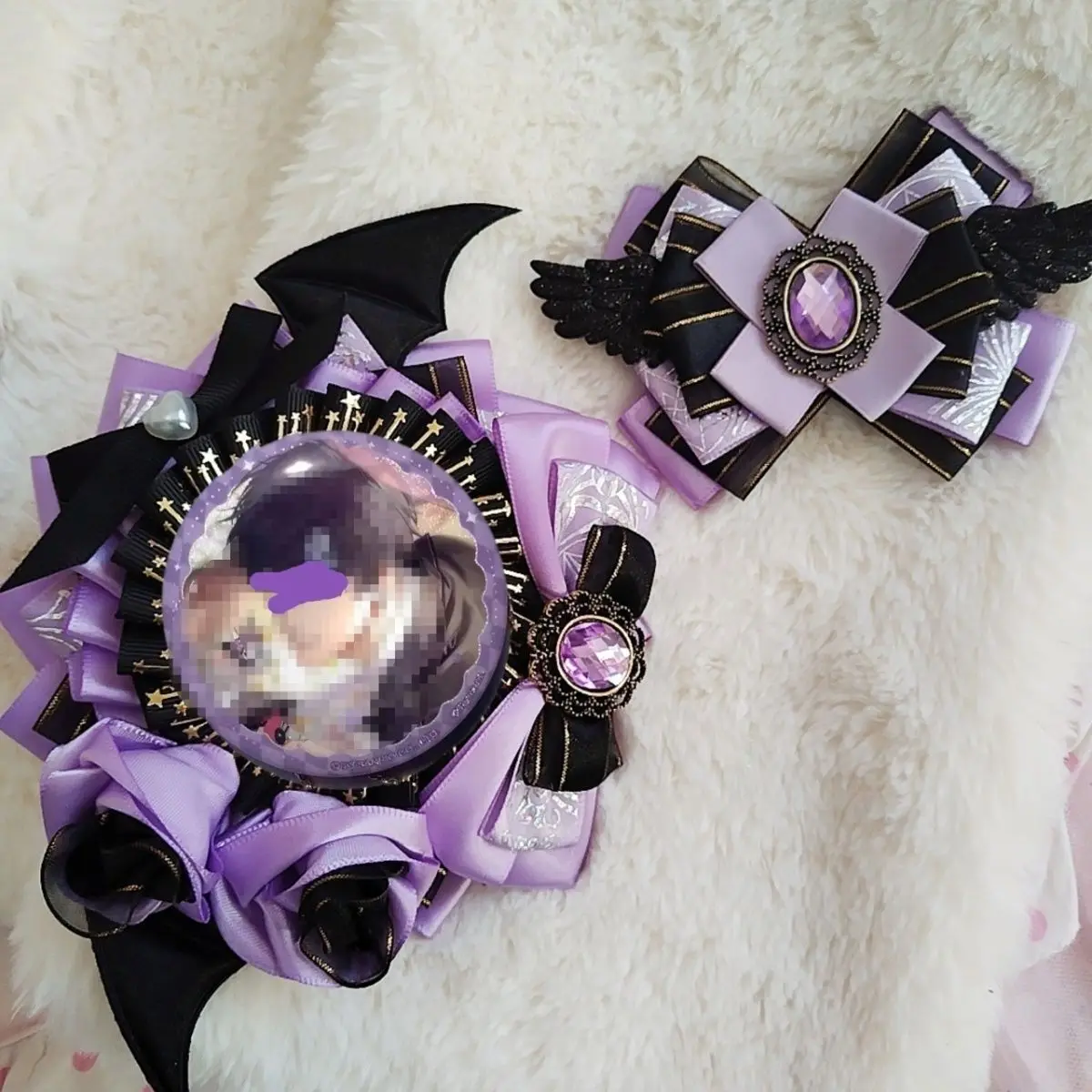 Angels and Demons badge holder,women ita bag Accessories,Japanese-style cartoon Badge Rosette ,handmade Ribbon bowknot