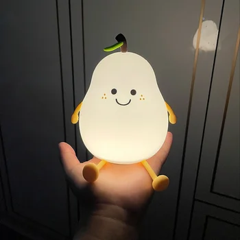 Cute Fruit Silicone Night Light, Nursery Pear Lamp, Carregamento USB, Creative Table Lamp for Kids, Decoração do quarto da criança, Nightlight, 1Pc
