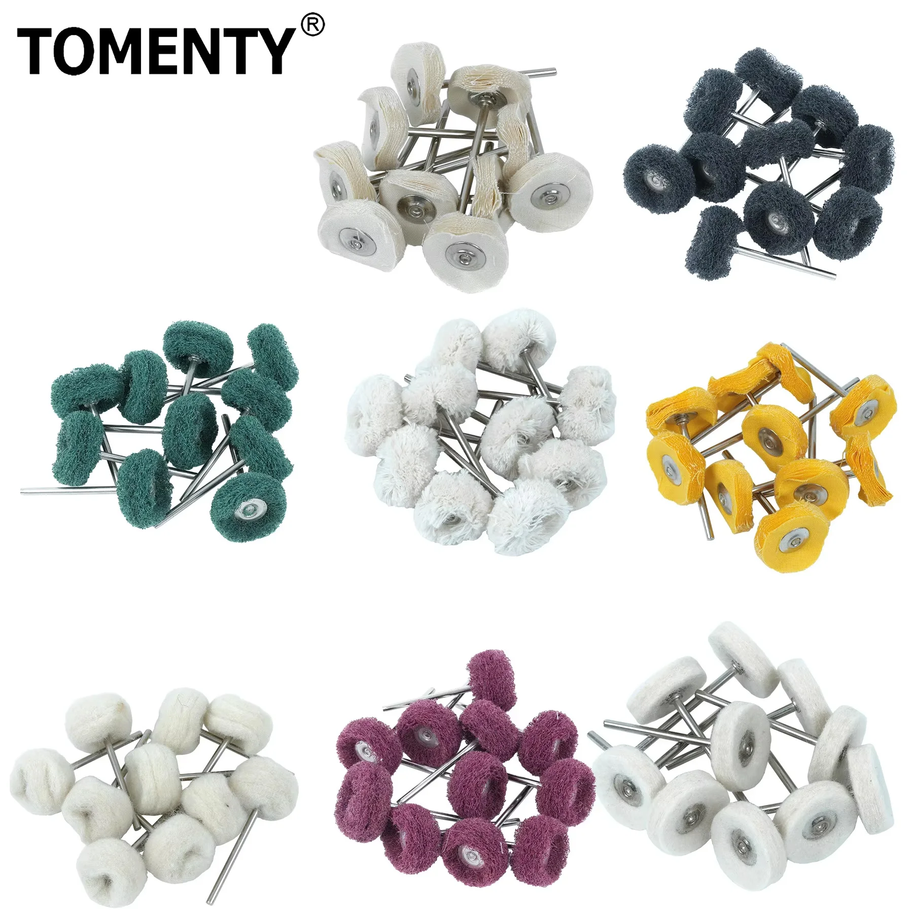 

10Pcs Dental Laboratory Polishing Brush Wheel Rotary Tools 2.35mm HP Shank Wool & Goat Cotton Black Buff for Dentistry