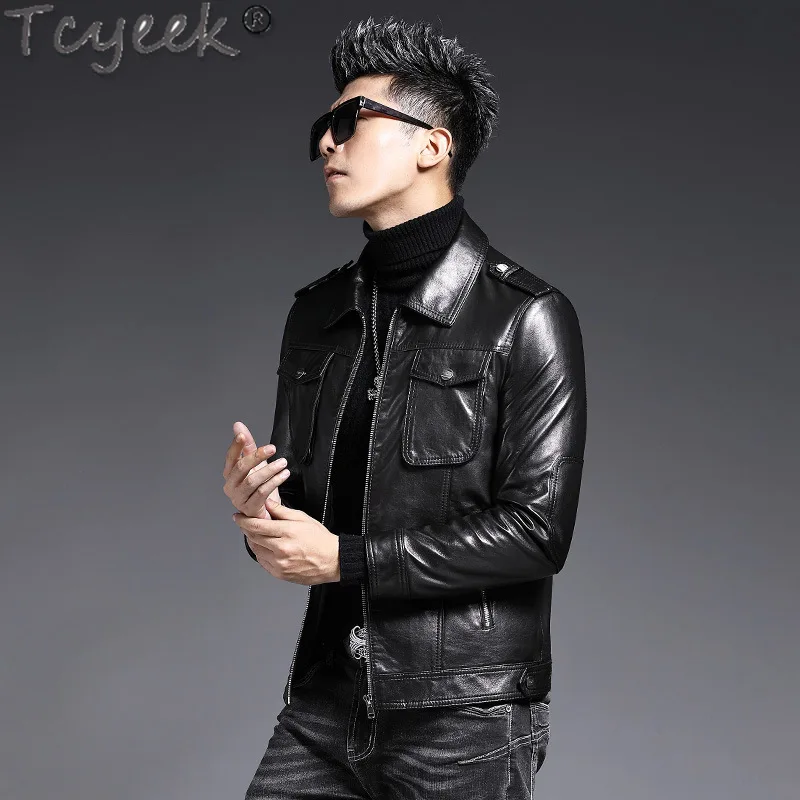 Tcyeel Genuine Leather Jacket for Men Motocycle Jackets Spring Autumn Man Clothes Real Sheepskin Coat Slim Fit Casaco Masculino