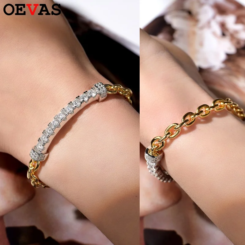 

OEVAS 4mm GRA Full Moissanite Tennis Bracelet 925 Sterling Silver Plated 18k for Women Man Wedding Sparkling Party Jewelry Gift