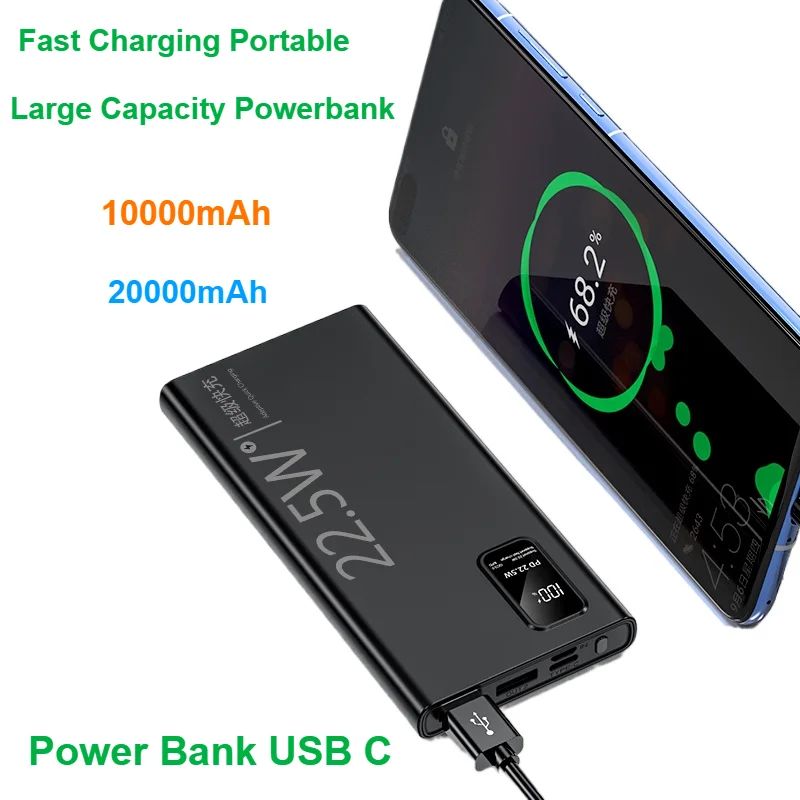 Fast Charging Portable Large Capacity Powerbank 20000mAh Power Bank USB C 22.5W For iPhone Samsung Xiaomi External Spare Battery