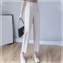 2024 New Summer Minimalist Professional Commuting Casual High Waisted Pocket Solid Color Straight Leg Drape Versatile Suit Pants