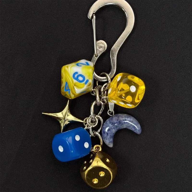 Lucky dice skewers handmade bag charms pendants niche fashion accessories vintage star moon keychain texture hanging accessories