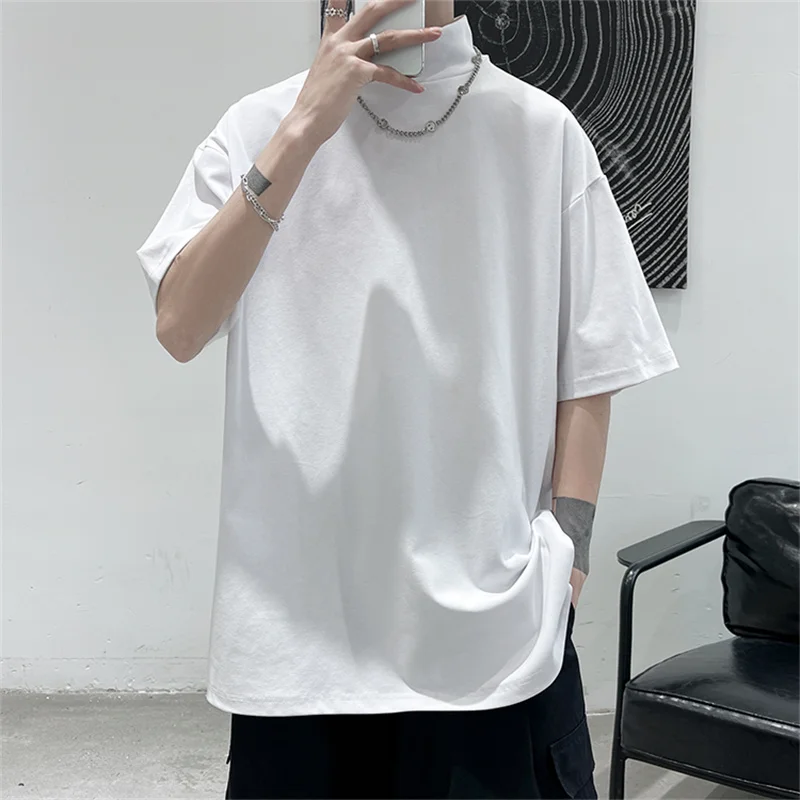 Mens Streetwear Turtleneck Tshirt Men Solid Color Male Oversized Hip Hop T Shirt Man Casual Short Sleeve T-shirts Tops Tees