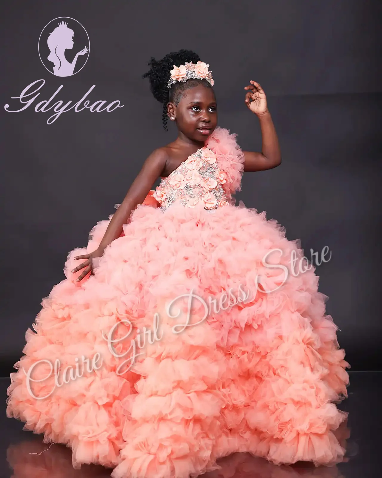 Customized Lace Tulle Flower Girl Dresses For Wedding Layered Appliques 3D Flower Princess Birthday Party First Communion Gown
