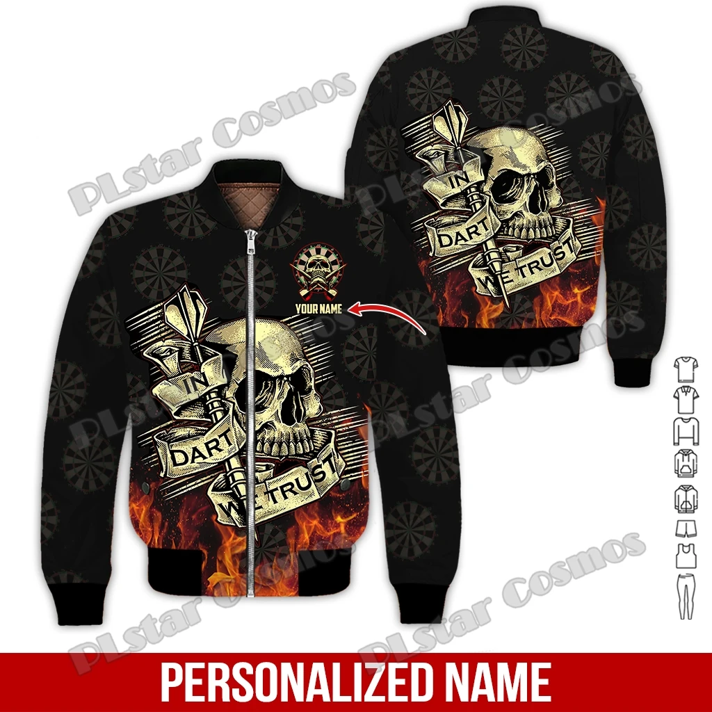 

Darts Skull Personalized Name 3D Printed Men's Winter Bomber Jacket Unisex Casual Warm Zipper Jacket Streetwear Thick Coat FX-21