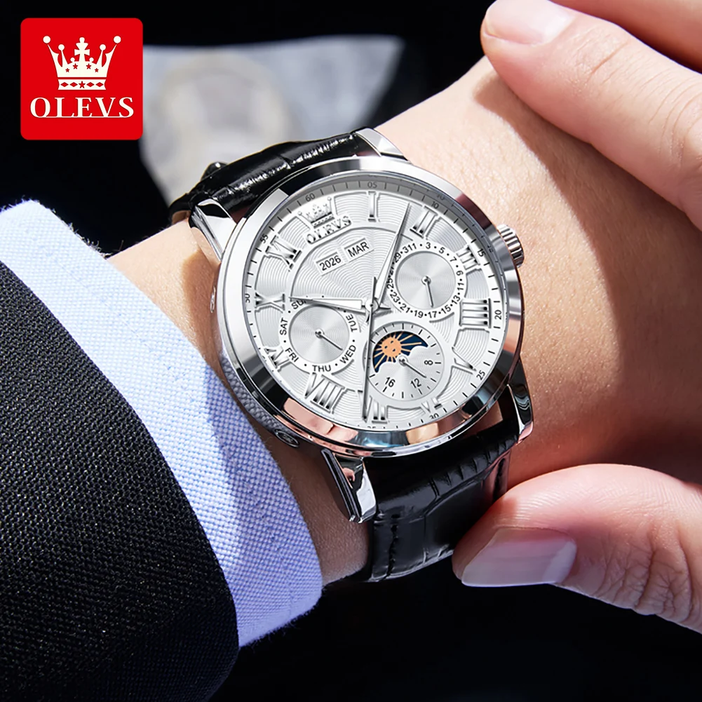 OLEVS Automatic Man Watch Original Luxury Brand Moon Phase Perpetual Calendar Business Mechanical Wristwatches For Men New 6785 view 4