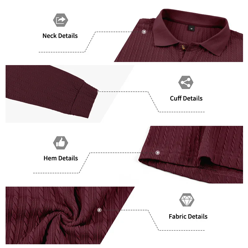 Herren Herbst-Winter US-Größe Jacquard Schlangenmuster Langarm-Poloshirt, Lässiges Einfaches Revers-Unterhemd – Detail 23