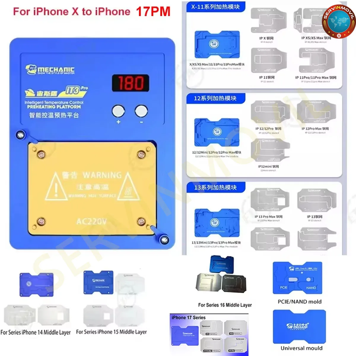 

Mechanic iT3 Pro Intelligent Preheating Platform For iPhone X to 17PM Motherboard Layered/IC Chip BGA Stencil/Dot Matrix Repair