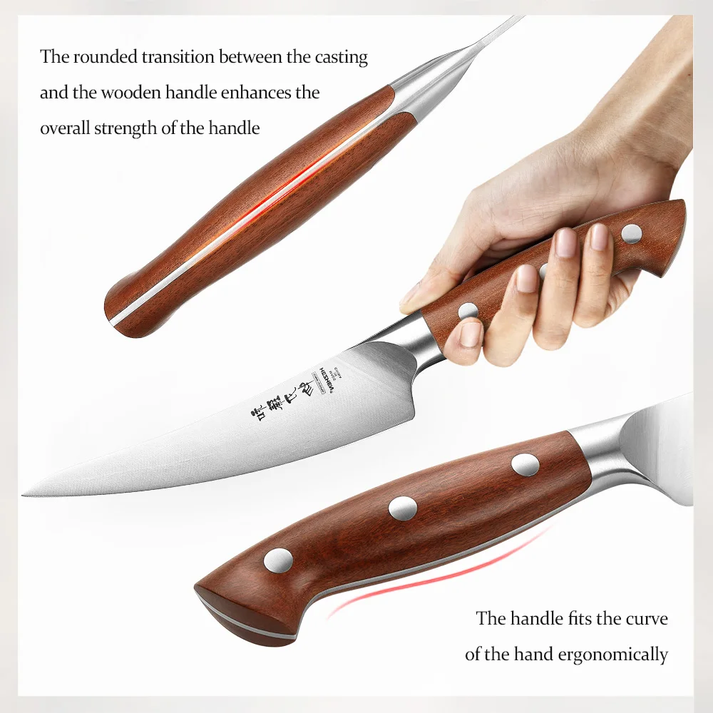 HEZHEN  6.3 Inches Boning Knife German 1.4116 Steel Kitchen Knife Cutter Kitchen Tools 56-58 HRC Gift Box Redwood Handle