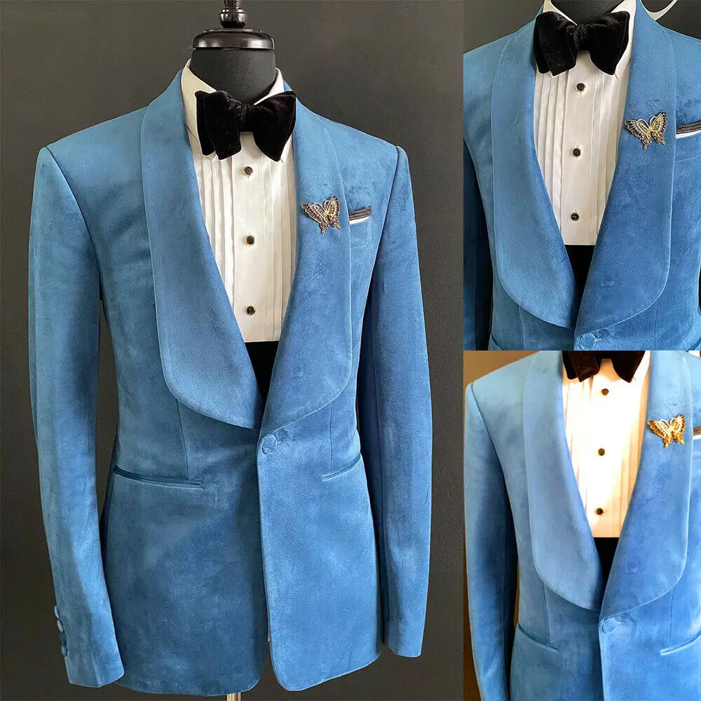 

Blue Velvet Men Suit One Piece Slim Fit Tailor-Made Blazer Men Coat Jacket One Button Wedding Groom Work Wear Causal Tailored