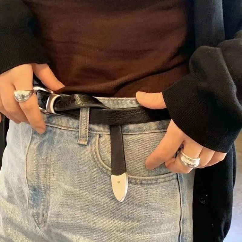 2025 Simple Fashion Korean Literary Youth Fan Silver Needle Buckle Men's and Women's Decorative Belt Matching Vintage Clothing