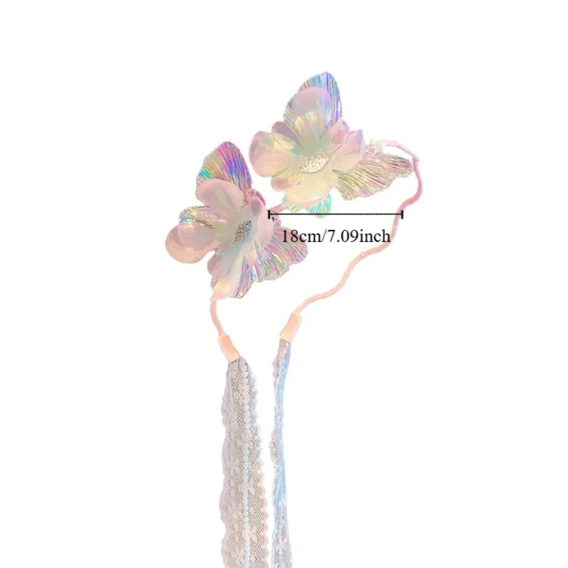 エレガントな蝶のリボンヘアバンド、キュートな韓国風プリンセスヘアフープ、甘い花の子供用ヘッドバンド