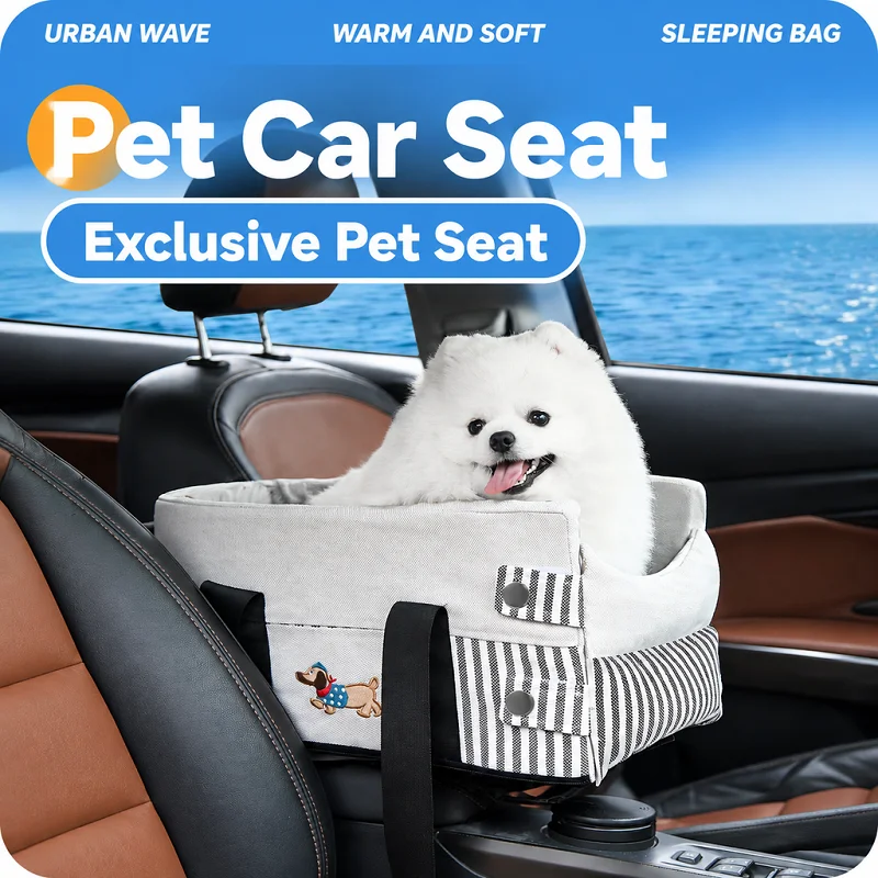 Center Console Pet Car Seat Bed Washable Dog Cat Nest Portable Travel Carrier with Safety Buckle for Small Dogs Cats Car Travel