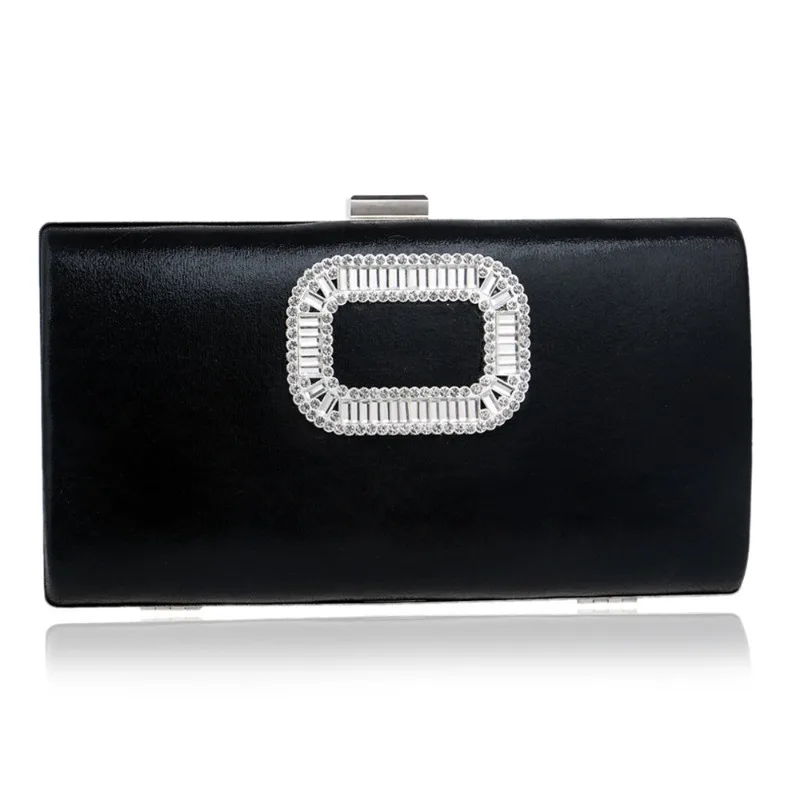 

Classic Square Diamond Buckle Black Evening Bag for Women Formal Party Dress Matching Clutch Bag Fashion Cocktail Handbag silver