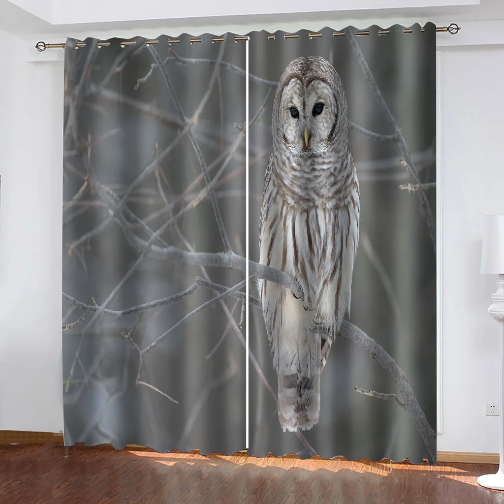 Curtains For Living Room 2 Pieces Fashion 3D Animal Owl Blackout Curtains 2 Panel Deluxe Bedroom Decorative Curtains