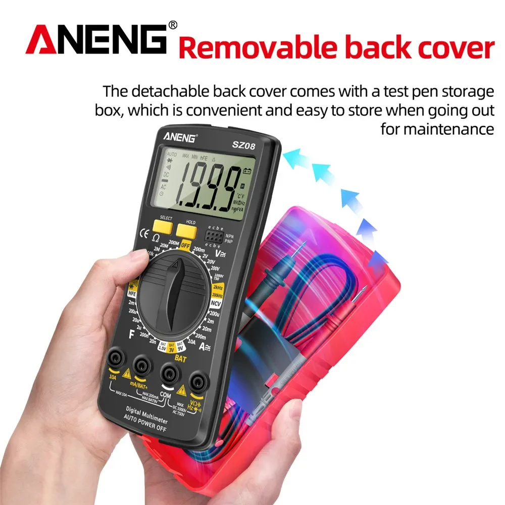 Aneng sz08 multimetro multímetro digital profesional voltimetro ultra-fino armazenamento profissional multimetro voltímetro automático ac dc 220v
