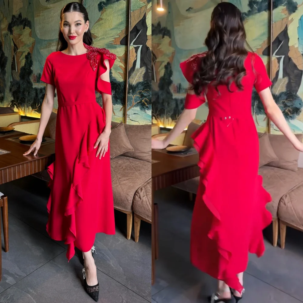 

Customized Chinese Style Jersey Sequined Pleat A-line Scoop Neck Midi Dresses Bespoke Occasion Simple