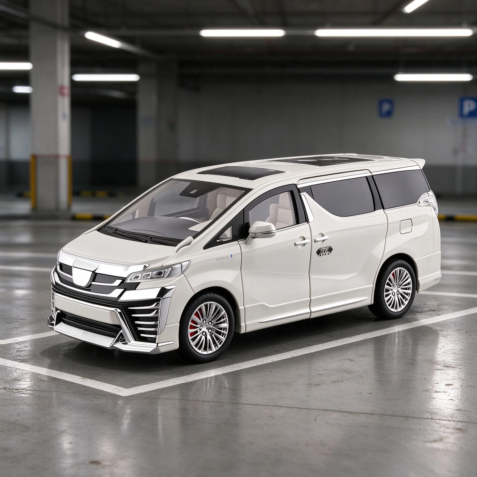 1:18 Vellfire MPV Model Car Diecast Metal Rubber Tires Doors Opened Sound Light Pull Back Miniature Gift