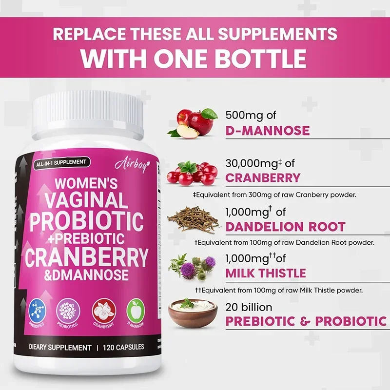 Suplementos femininos - promove a saúde do trato urinário, reduz coceira e ressecidade, suporte vaginal