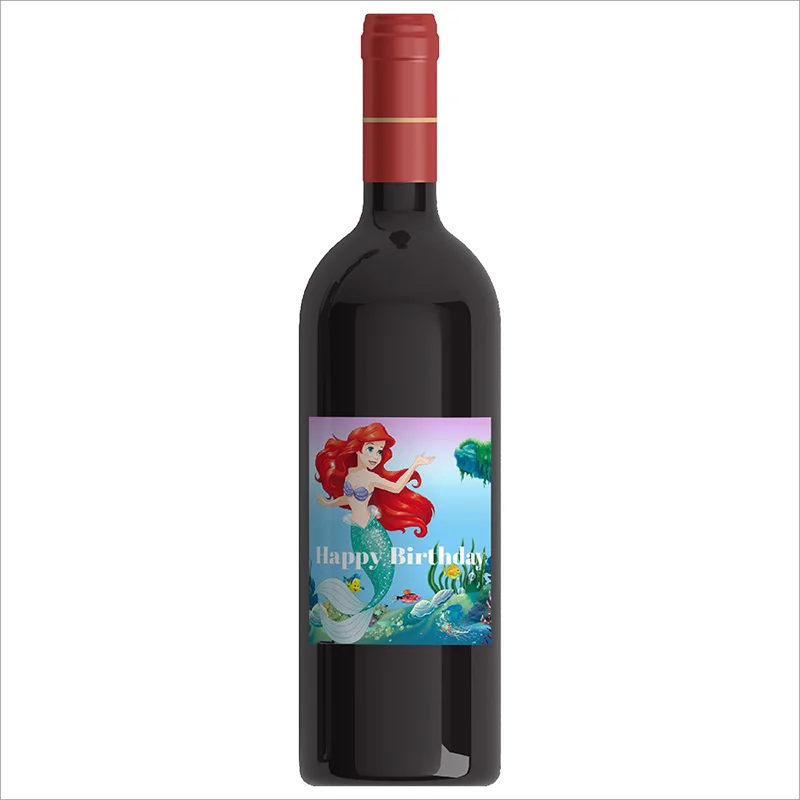 6pcs Cartoon Disney Theme The Little Mermaid Ariel Baby Shower Baptism Party Personalized Wine Bottle Stickers Decortions Labels