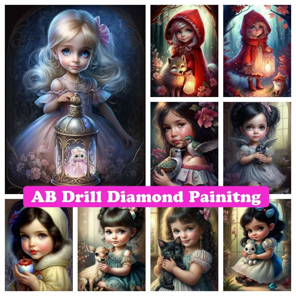 

Beautiful Girl DIY AB Diamond Painting Embroidery Fantasy Cute Animal Cross Stitch Mosaic Home Decor Children's Gift 2023 New