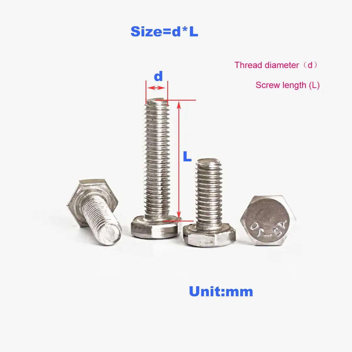 201 Stainless Steel Outer Hexagon Bolt Full Thread Extended Screw M4M5M6M8