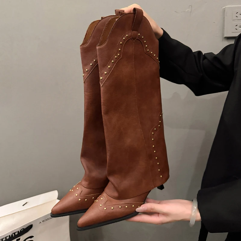 

Women Knee High Boots Pointed Toe High Heels Shoes 2025 Winter Designer Brand Chelsea Boots Sexy Woman Pumps Leather Mujer Botas