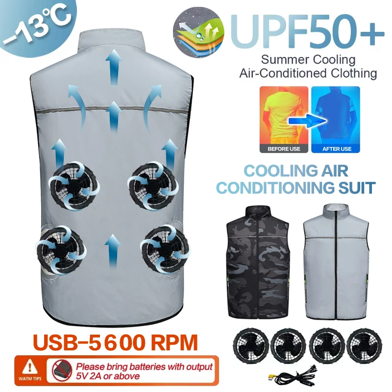 Summer Fan Clothes, Air Conditioner Suits, Cooling Jackets for Men and Women, Charging Vests, Cooling Outdoor Sun Protection Clo