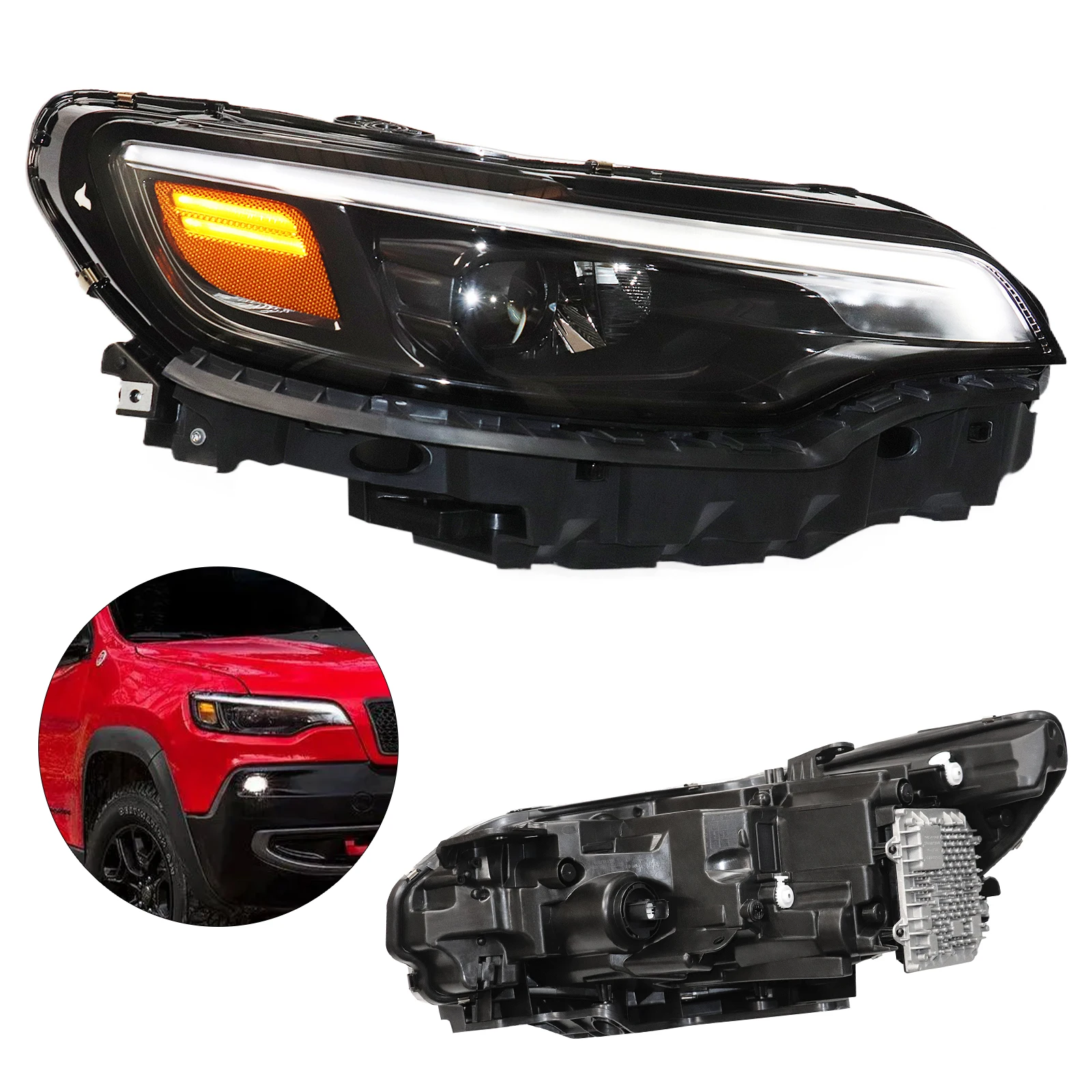 

Left Driver Side Or Right Passenger Side LED Headlights For Jeep Cherokee 2019 2020 2021 Headlamps OEM 68275945AE, 68275945AG