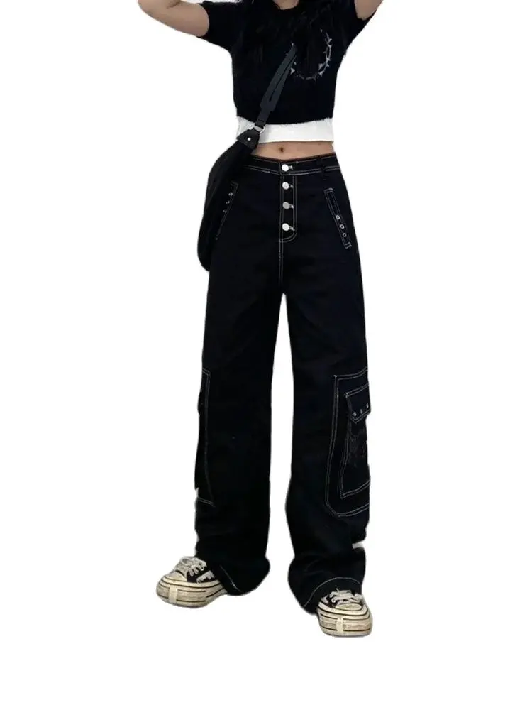 

Jeans Y2K Harajuku Hip Hop Black Patchwork Autumn 90s Baggy Jeans Men Women New Gothic High Waist Wide Leg Trousers Streetwear