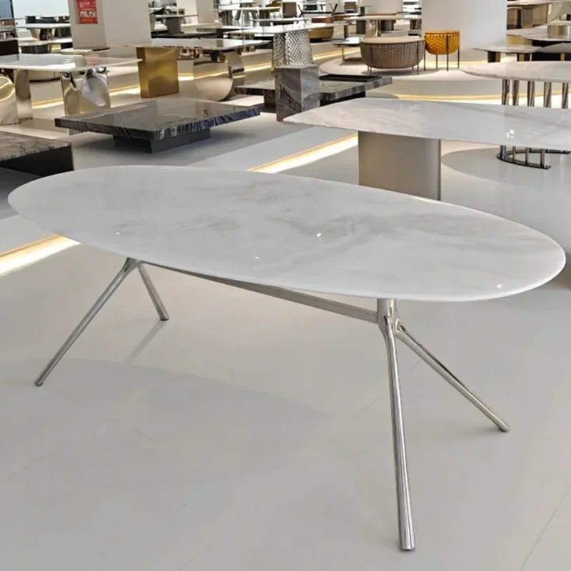 

Обеденный стол из натурального белого нефрита, мрамора и эллипаса, современный минималистичный итальянский светлый роскошный французский роскошный каменный обеденный стол