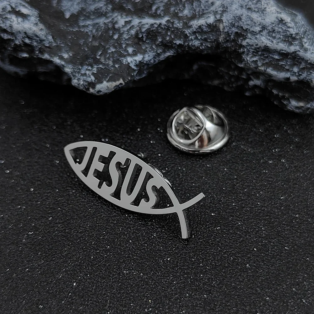 Animal Jesus Fish Pins Lapel Brooch Sweater Shirt Accessories Gifts Silver Color Cartoon Women Kids Jewelry Friends