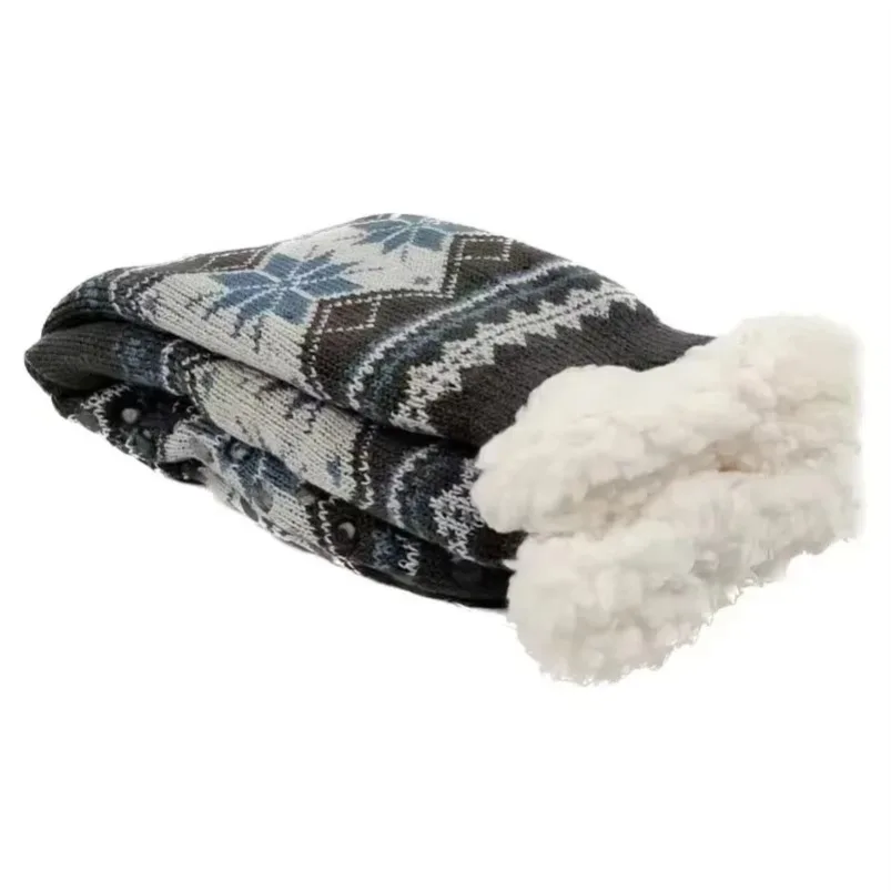 Calcetín peludo para hombre, pantuflas de Contton esponjosas con copos de nieve cálidos para invierno, calcetín para casa, felpa gruesa, suave, antideslizante, agarre para el suelo, Navidad divertida para hombre