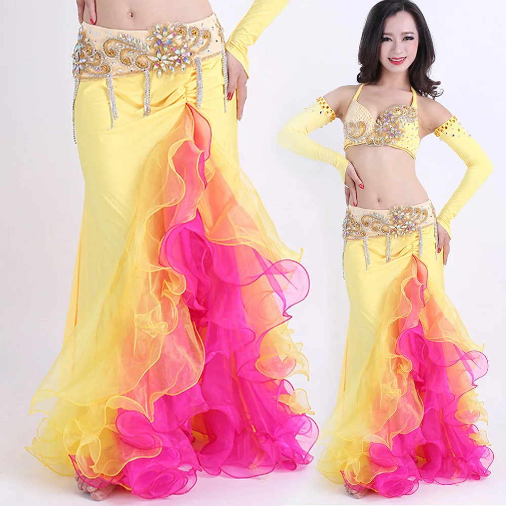 

New Belly Dance Clothing Sexy Split Dancing Skirt Indian Dance Performance Hip Wrap Skirts Carnival Exotic Costumes