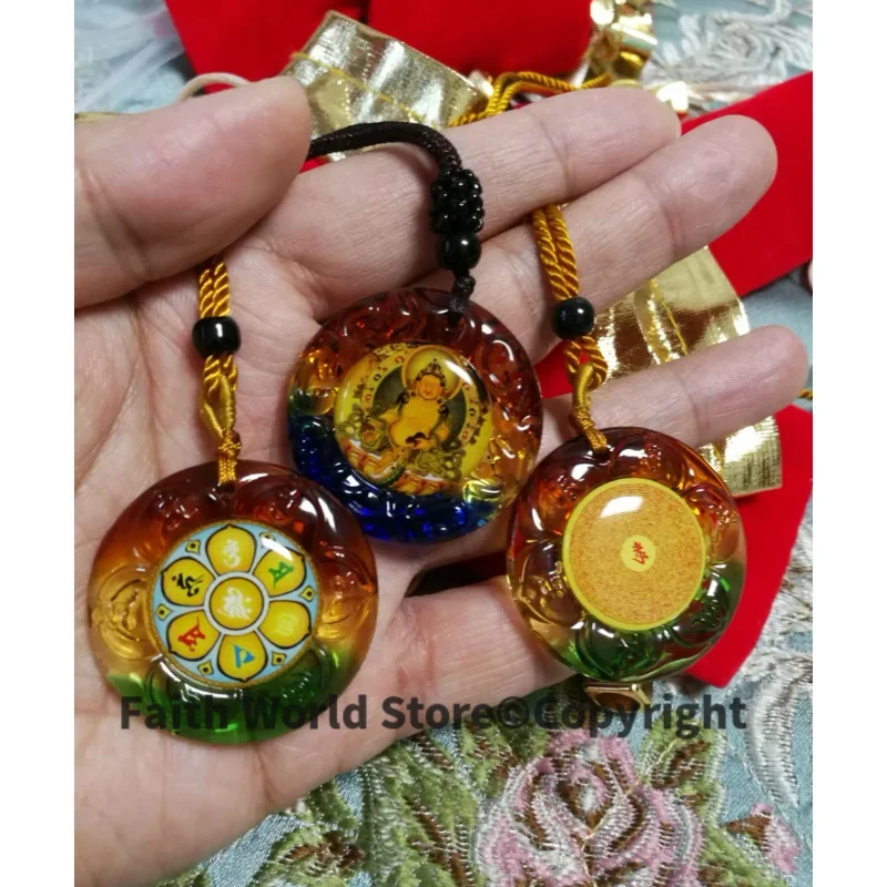 3PCS Greco-Buddhist pocket travel efficacious Mascot Yellow Jambhala fortune god Safety spell Crystal Pendant Buddhist Amulet