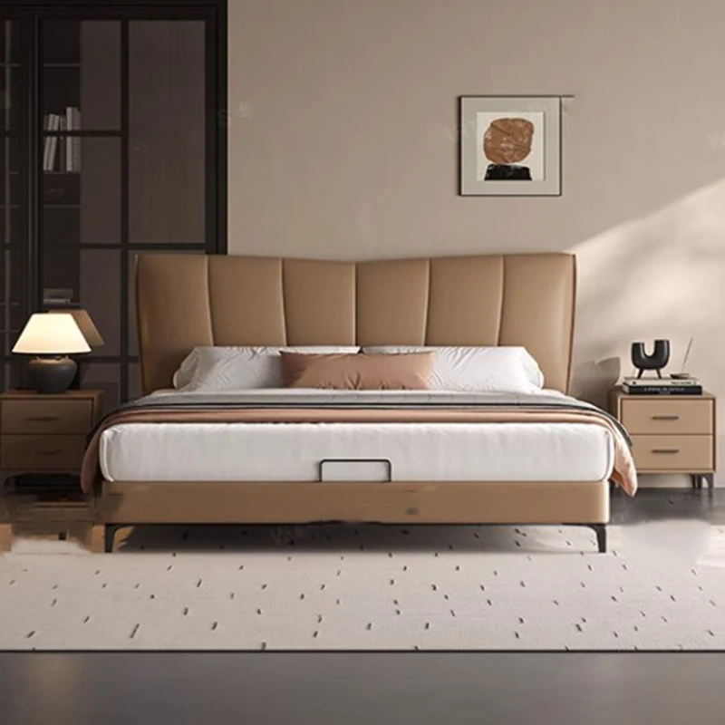 

Nordic Simplicity Double Bed Genuine Leather Soft Luxury Double Bed Master Modern Camas Moderrnas Inteligentes Bedroom Furniture